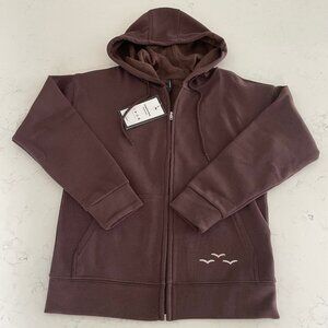 Lazypants Active Full Zip Poly Cotton Hoodie w Kanga Pouch Brown Sz S NWT